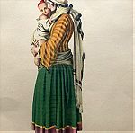  1939 Χρωμολιθογραφία Παραδοσιακής φορεσιάς Υδρας σε κάδρο με διπλό πασπαρτού διαστάσεις 45x50cm after stalckeberg