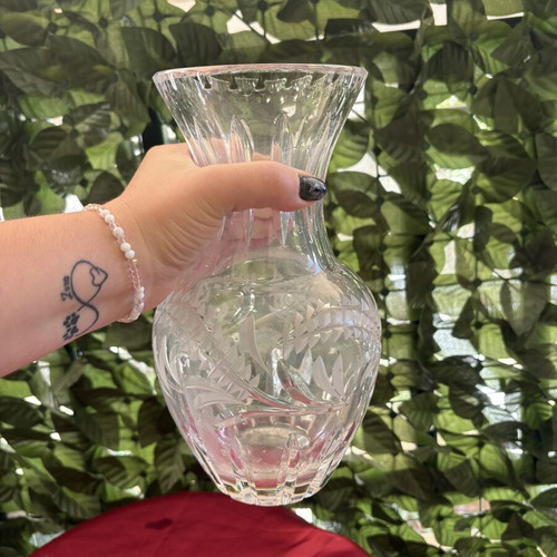 Crystal decorative vase with carved design, height 28 cm, like new