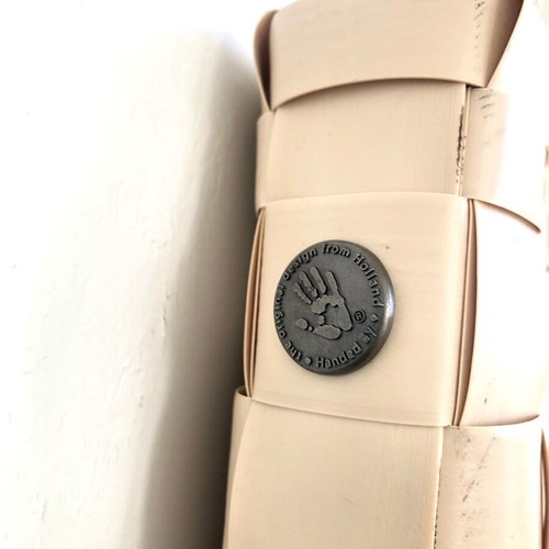 Handed by tote bag used, beige, recycled plastic