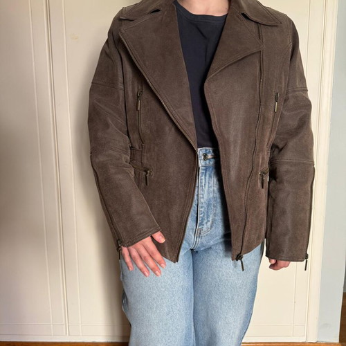 Leather jacket motorcycle style like new, brown, size L