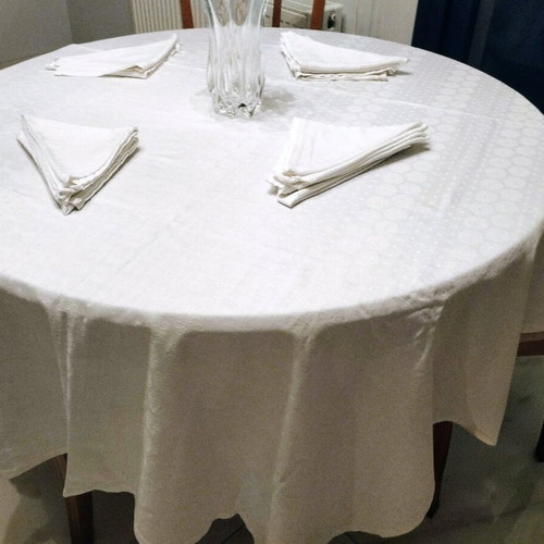 Vintage 13-piece dining set made of genuine linen damask like new