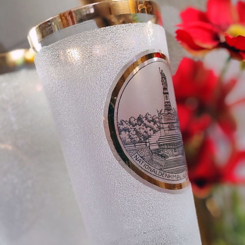 Niederwalddenkmal vintage German ice glass with gold rim