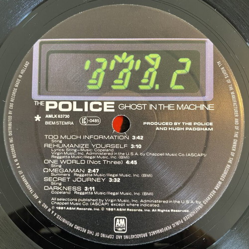 The Police Ghost In The Machine LP like new, rock