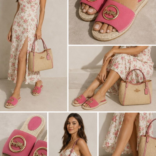 Coach women's slippers like new, pink suede with gold accents, size 37