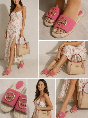 Coach women's slippers like new, pink suede with gold accents, size 37