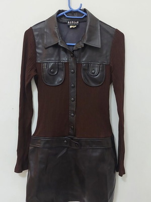 Morgan women's dress with leather, size S, like new, brown