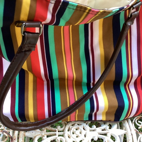 Striped multicolor shoulder bag like new with brown details