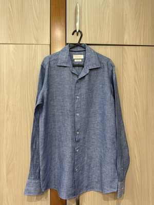 Massimo Dutti Men's Linen Blue Light Blue Shirt Small Size Like New
