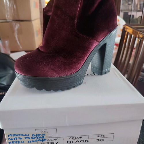 Over-the-knee boots used, velvet, size 39, red
