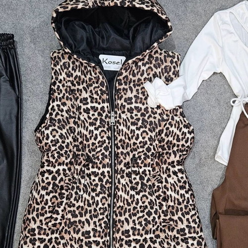 Long vest new sleeveless leopard jacket