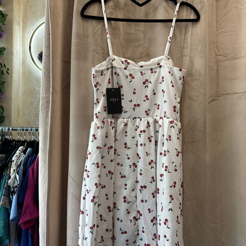 Cherry print dress size M new, white