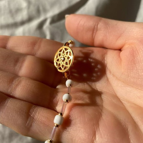 Boho anklet with 24K gold-plated mandala charm made to order