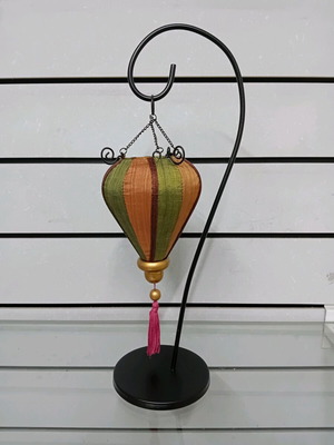 Fabric two-tone hanging lantern with metal base new
