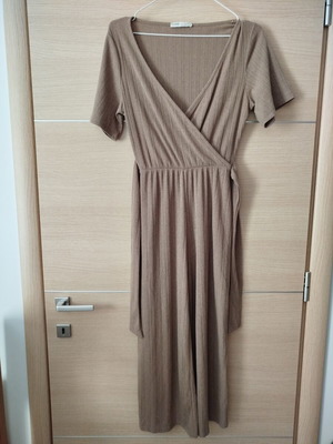 Pull & Bear Brown Wrap Ribbed Jumpsuit Size S Like New