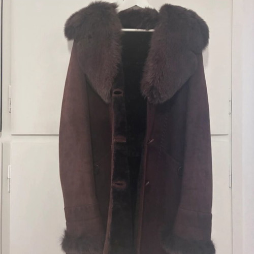 Fur Long Coat like new, chocolate color, size XL
