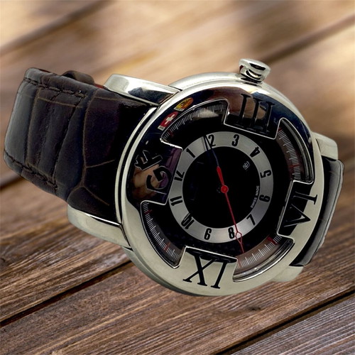 GF.FERRE 45mm watch used with sapphire crystal and leather strap