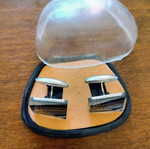 Vintage GDR cufflinks used with original case, black and silver