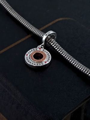 Two-Tone Love Message Charm with 3 Red Hearts, new, silver and 14K rose gold