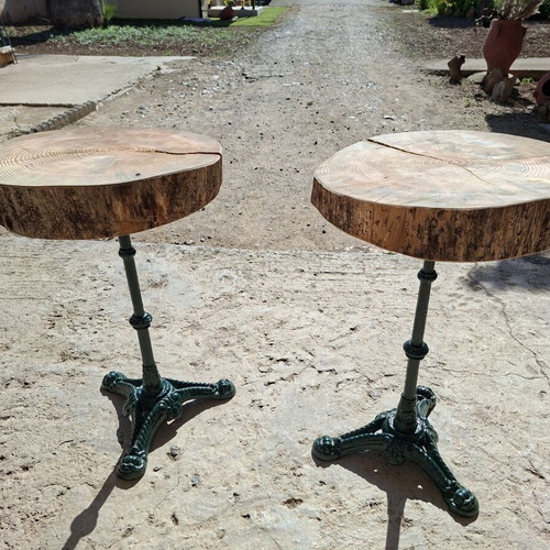 Handmade garden table pine wood with cast iron base new