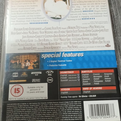 Four Weddings and a Funeral DVD new with Greek subtitles