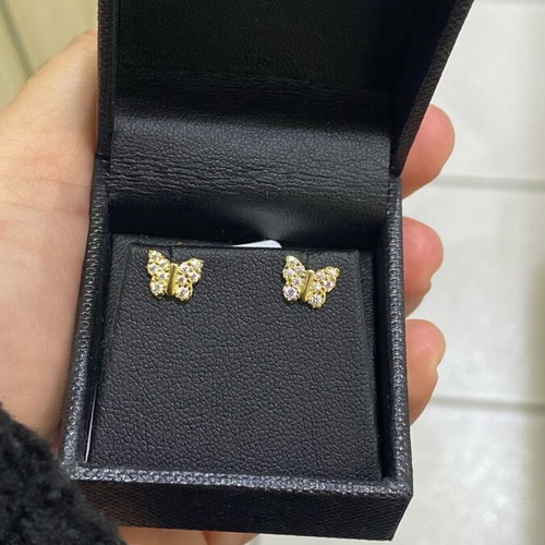 Gold butterfly earrings 14k with zircon new