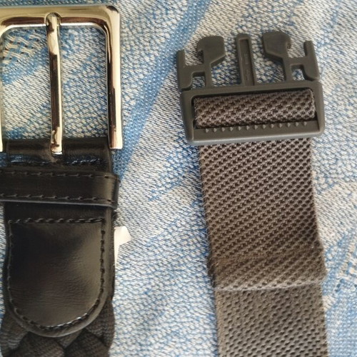 Two fabric belts, black braided 120 cm and adjustable grey 100 cm