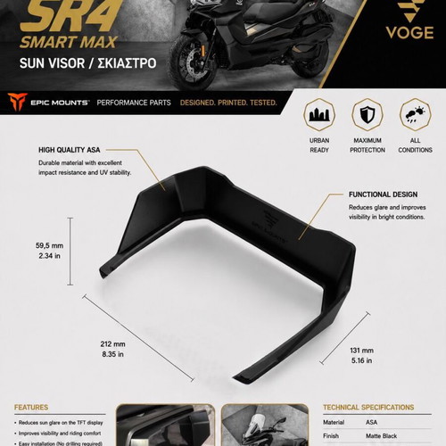 LCD Screen Sun Visor for Voge SR4 Max Smart / Max, 3D Printed