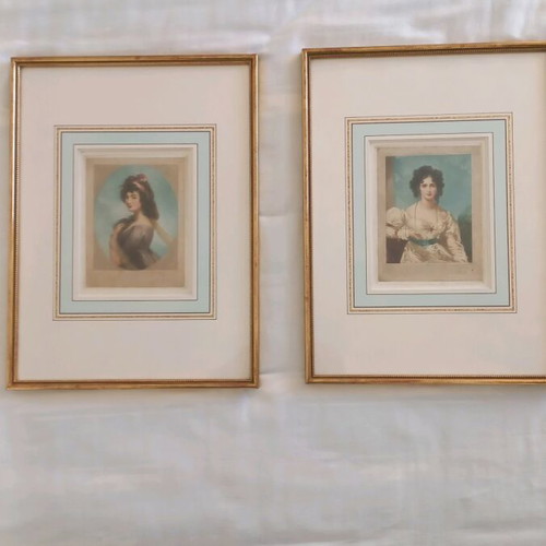 Miss Croker hand-colored collectible engravings, set of 2
