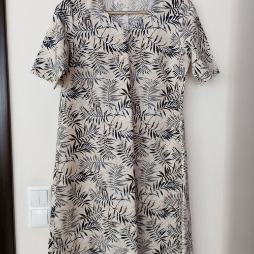 Dress with tropical print, size L, black and beige