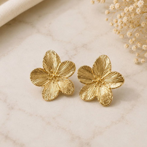 Floral earrings flower design in gold stainless steel, new