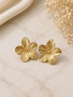 Floral earrings flower design in gold stainless steel, new