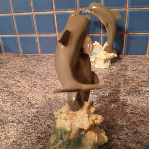 Dolphin Figures used, set of 4 ceramic wave decor