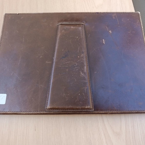 Handmade painting on canvas in leather tabletop frame, used