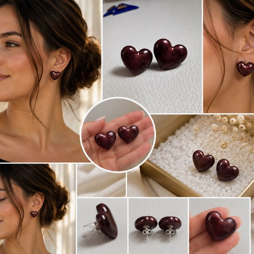 Burgundy Earrings handmade from polymer clay