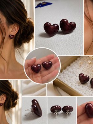 Burgundy Earrings handmade from polymer clay