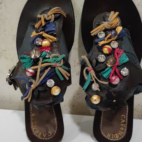CafeNoir women's slippers, boho style, brown, size 38