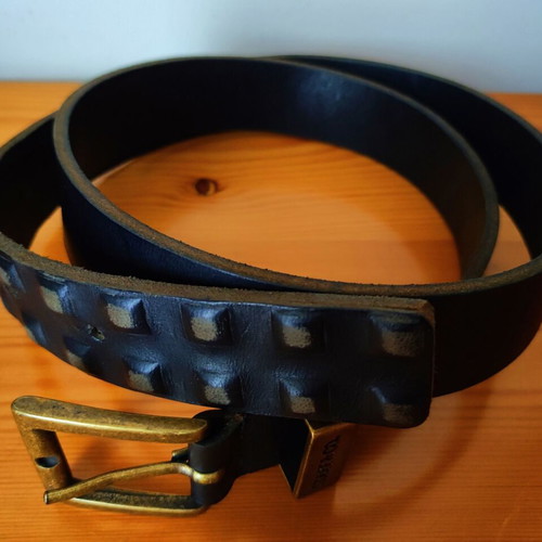 Staff leather belt new, dark brown with stud design and gold buckle