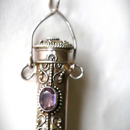 925 Silver Pendant Hidden Box with Amethyst New