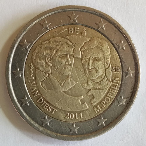 Βέλγιο 2€ 2011 Συλλεκτικό επετειακό δίευρο 100 χρόνια Διεθνούς Ημέρας της Γυναίκας μεταχειρισμένο
