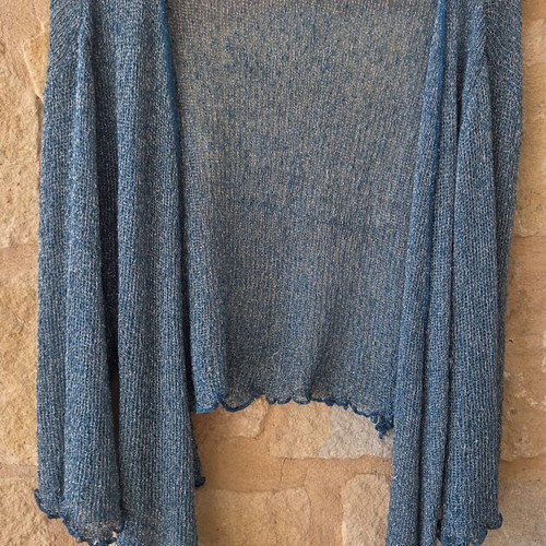 Ann Harvey Metallic Teal Open Front Knit Cardigan like new