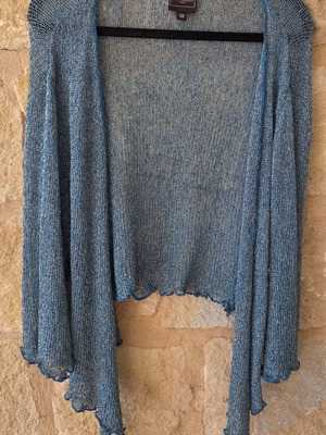 Ann Harvey Metallic Teal Open Front Knit Cardigan like new