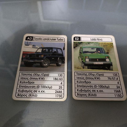 Mika Yperatou collectible cards Toyota Landcruiser Turbo and Lada Niva like new