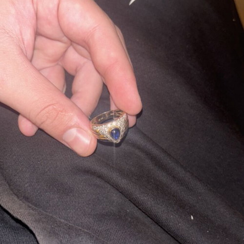 Gold 14k Cavalier ring with real blue stone