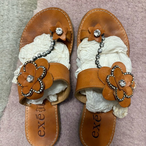 Exe flat women's sandals used, leather, brown, size 37