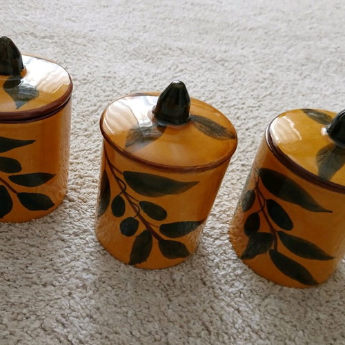 Vintage ceramic jars set of 3 with lid olive design like new