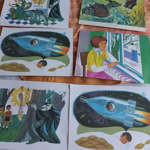 Educational illustrations used, set of 6, cardboard