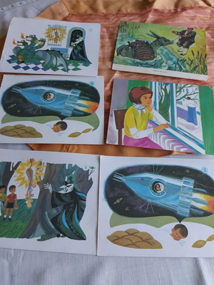 Educational illustrations used, set of 6, cardboard