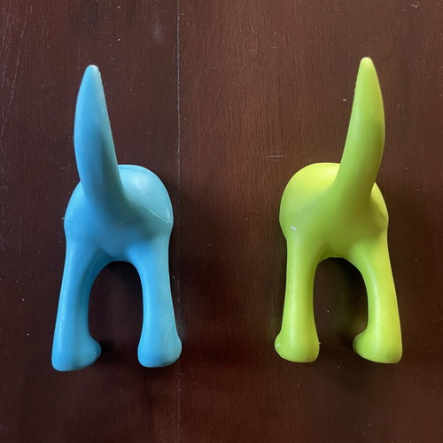 IKEA BÄSTIS wall hooks set of 2, dog tail shape, blue and green