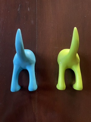 IKEA BÄSTIS wall hooks set of 2, dog tail shape, blue and green