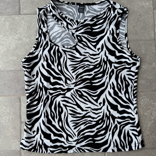 Striped black and white Shein top like new, cutout design, size M